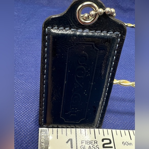 COACH Black Patent Leather Key Fob Bag Charm Keychain Hang Tag 3.5” X-Large - Picture 2 of 4